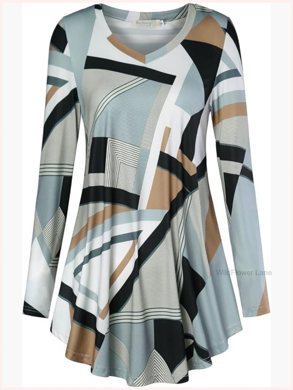 Long Sleeve V-Neck Tunic Top for Leggings Flowy Blouse